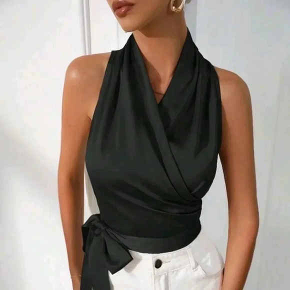 Solid Knot Side Wrap Blouse - Picture 5 of 6